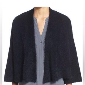 Eileen Fisher Mohair Wool Black Fuzzy Open-Front Cardigan